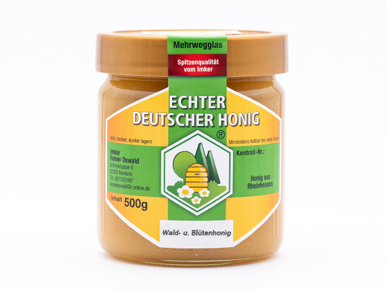 500 g Deutscher Honig: Wald- u. Blütenhonig – Imker Reiner Oswald aus Nierstein. Foto: Benz Digital, Stephan Benz